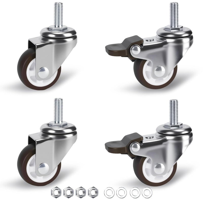 ZUOFANG 1.5 in Stem Casters Set of 4, Small Swivel Caster Wheels with Brake, Heavy Duty Threaded Caster Wheels for Furniture,Cart,Cabinet, Total Load Capacity: 194Lbs,M8x20mm - Image 1